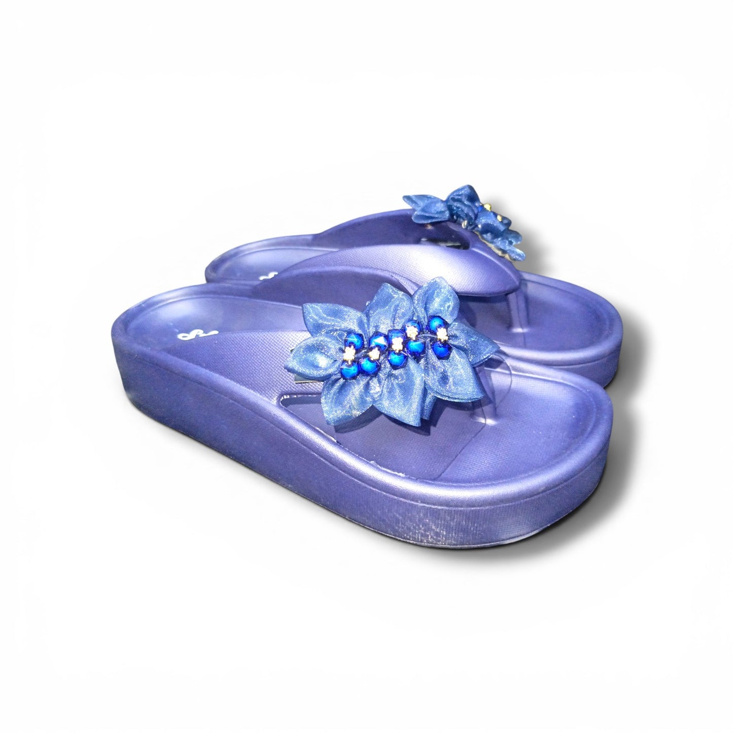 Women's Royal Blue Floral Comfort Slides – Soft Lightweight Slippers