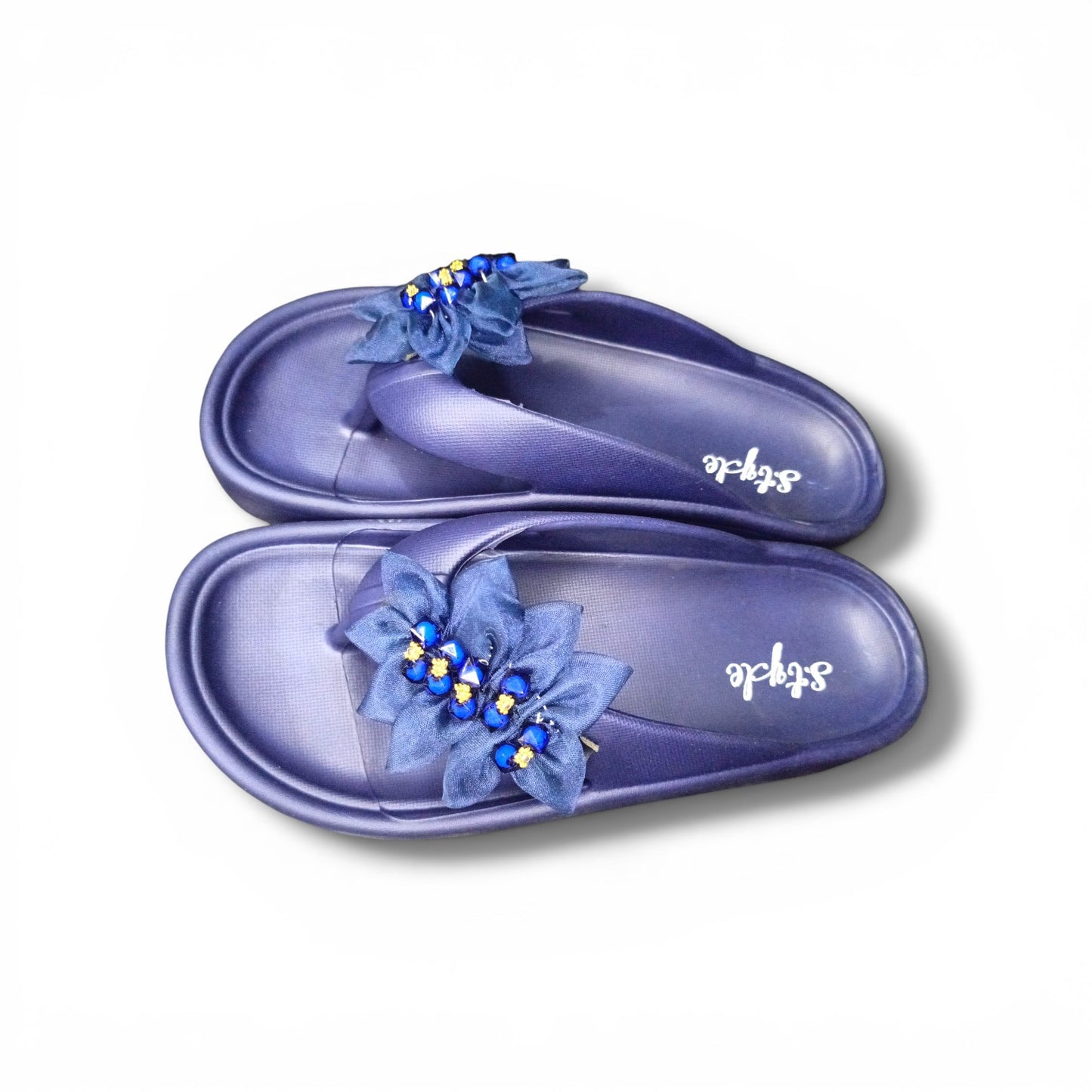 Women's Royal Blue Floral Comfort Slides – Soft Lightweight Slippers