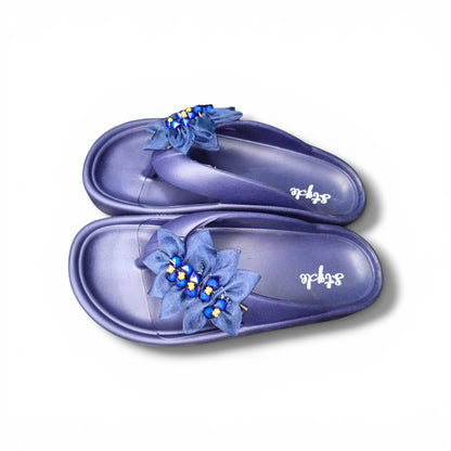 Women's Royal Blue Floral Comfort Slides – Soft Lightweight Slippers