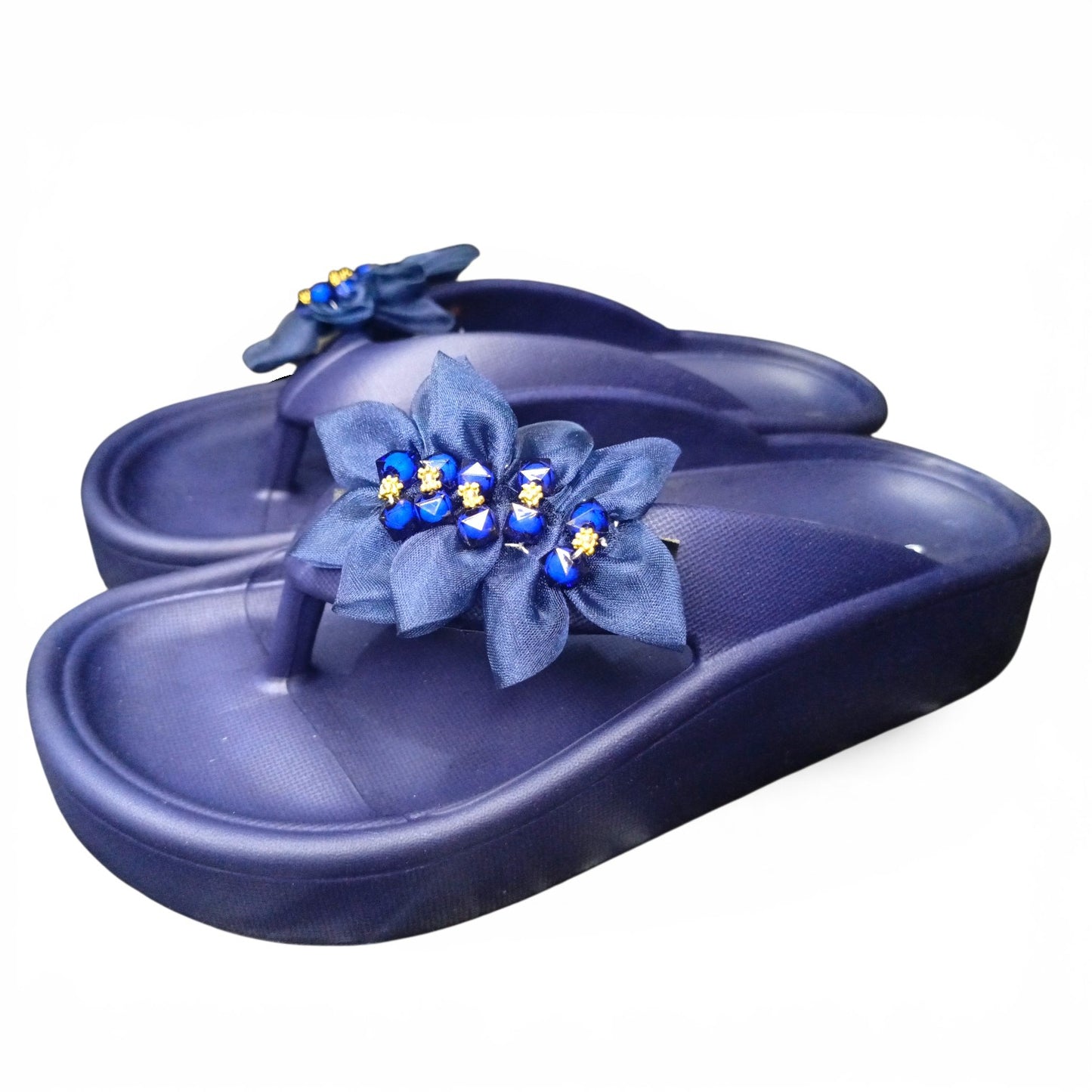 Women's Royal Blue Floral Comfort Slides – Soft Lightweight Slippers