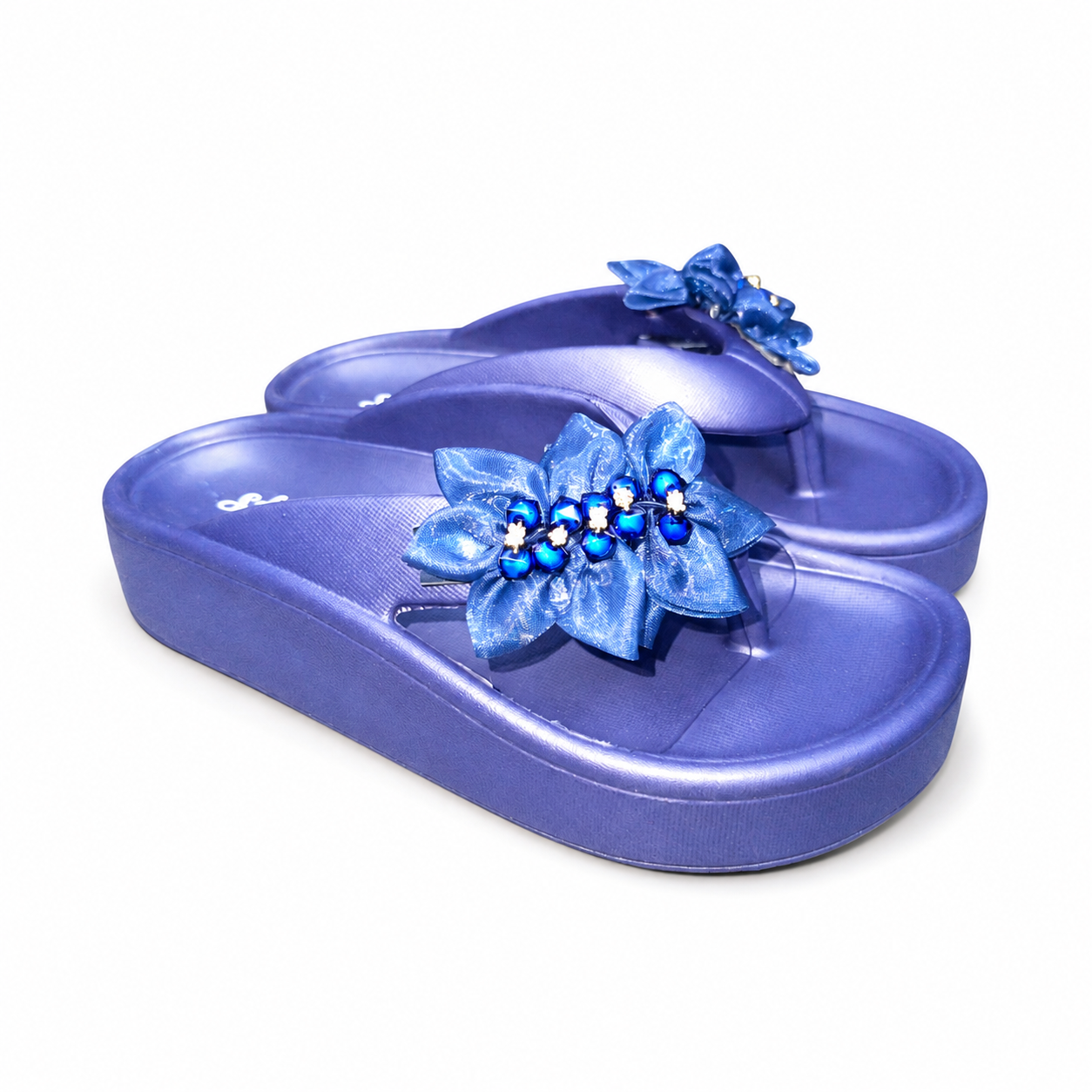 Women's Royal Blue Floral Comfort Slides – Soft Lightweight Slippers